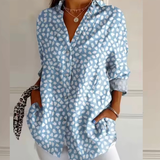 Riley blue spotted button blouse, view 2