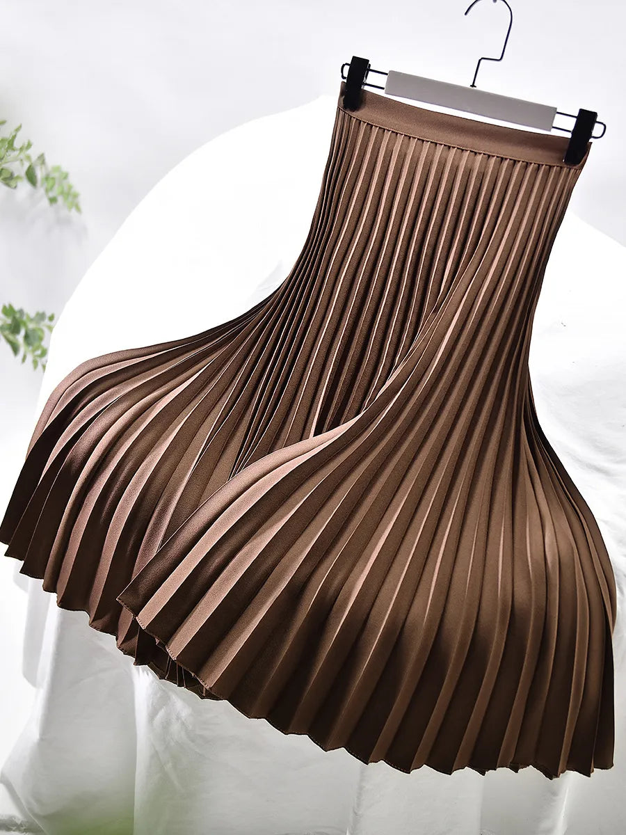 High waist pleated midi skirt in Brown, view 5