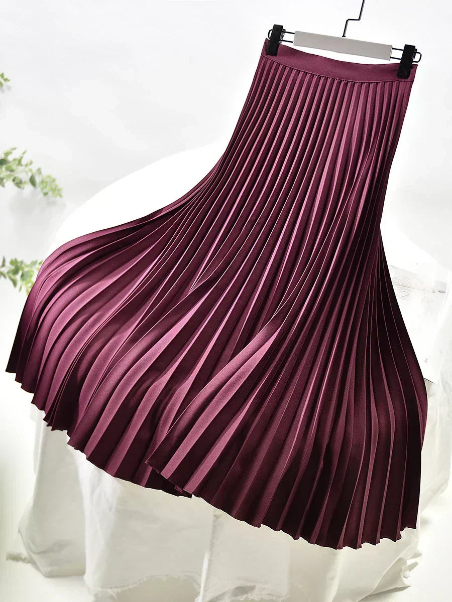 High waist pleated midi skirt in Wine Red, view 8