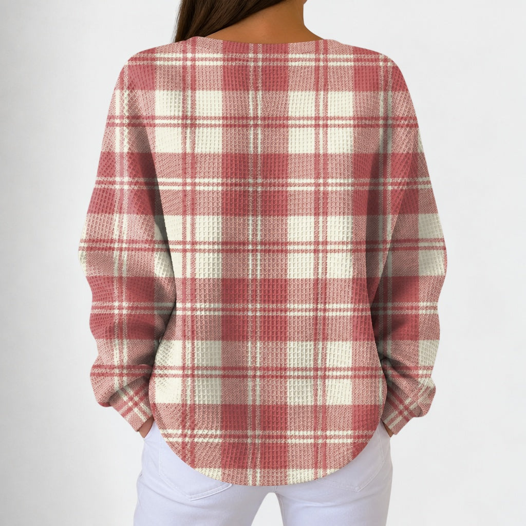 Emily pink check jumper, view 3