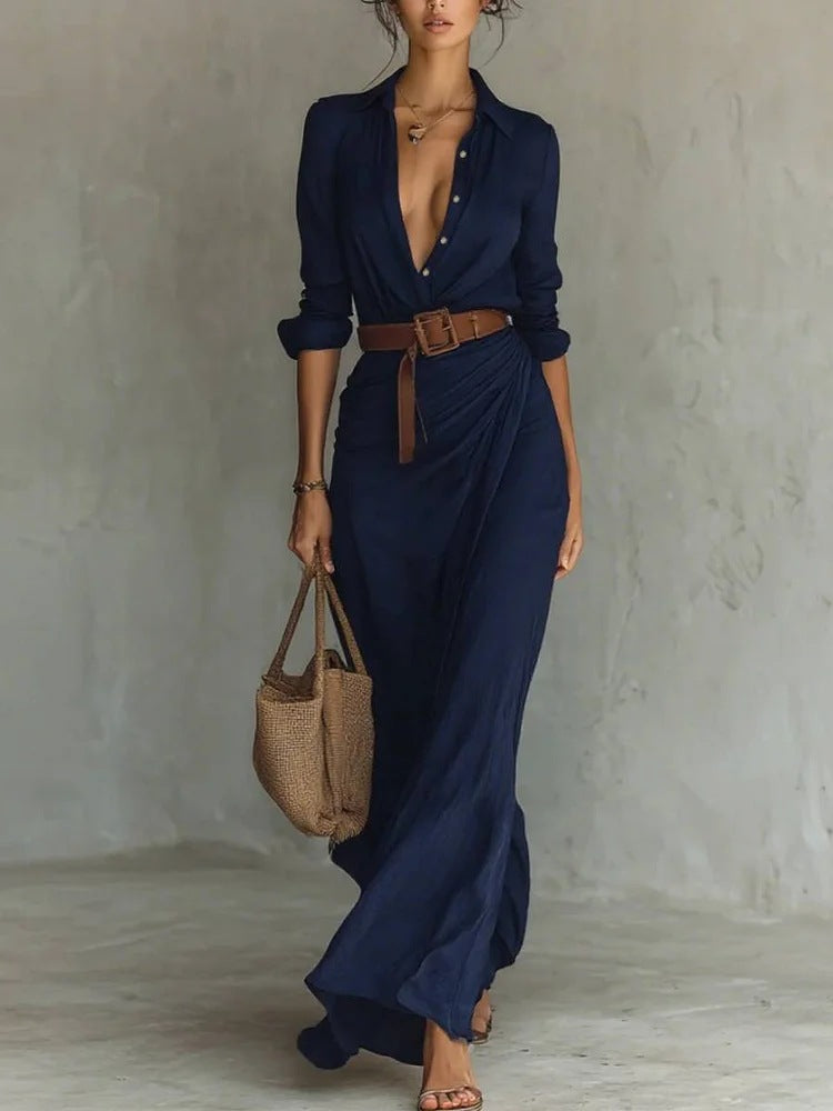 Amira elegant wrap maxi dress in Blue, view 3