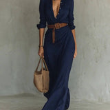 Amira elegant wrap maxi dress in Blue, view 3