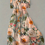 Marta floral cotton linen maxi dress in Multicolour, front view