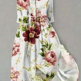 Sofía floral cotton linen maxi dress in Multicolour, front view