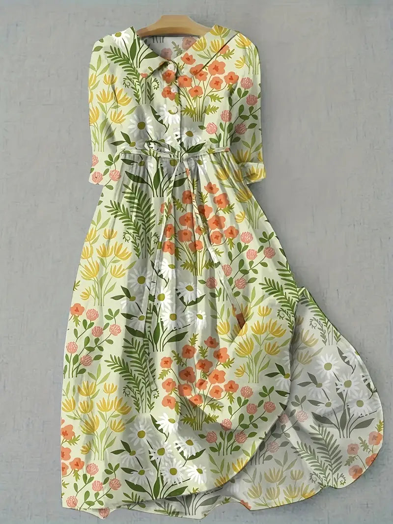 Valentina floral cotton linen maxi dress in Multicolour, front view