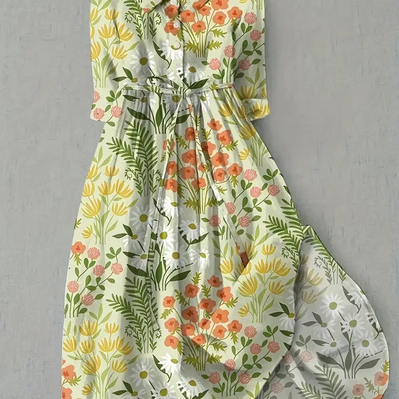 Valentina floral cotton linen maxi dress in Multicolour, front view