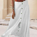 Button front linen style maxi skirt in White, front view