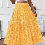 Ditsy floral tiered maxi skirt in Yellow, view 5