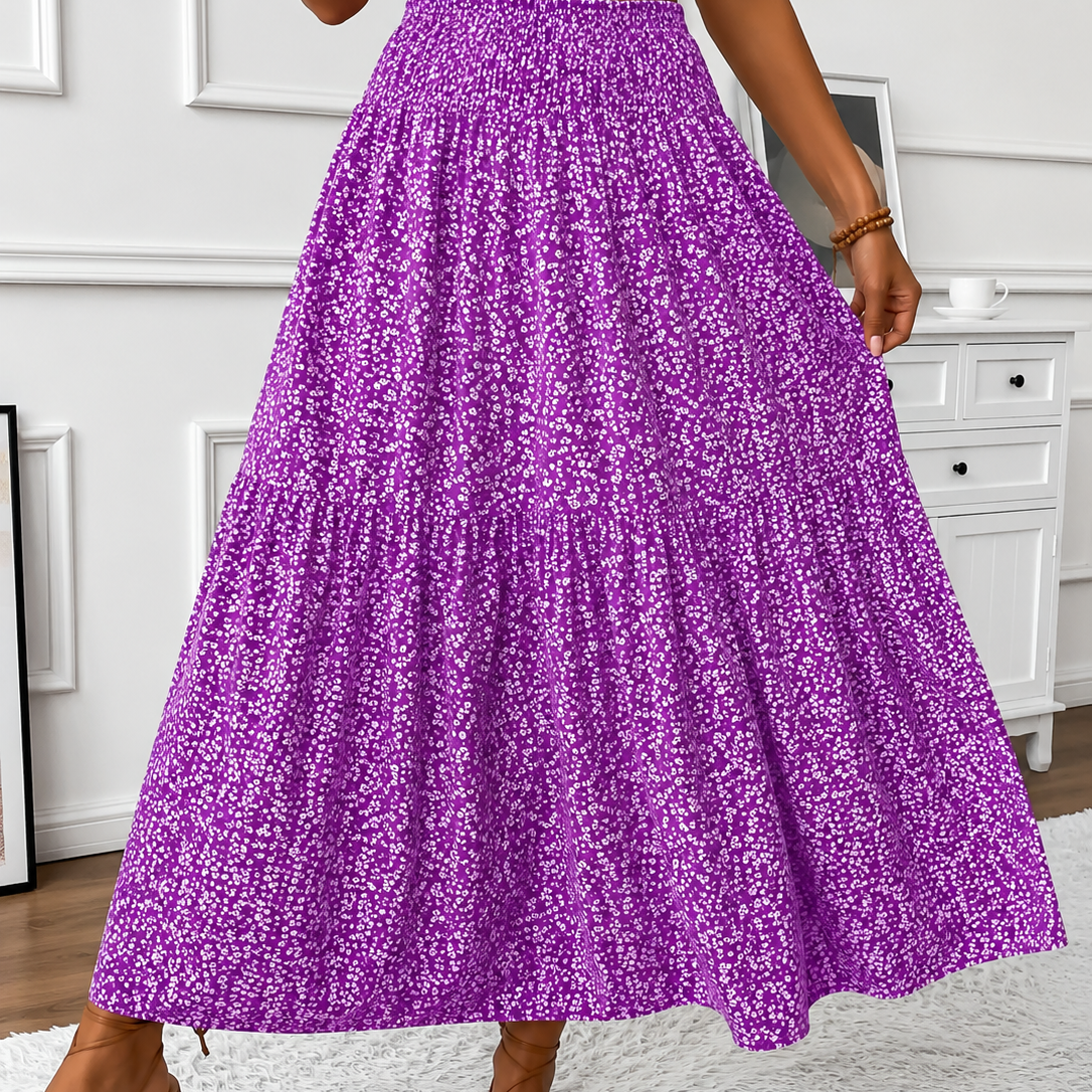 Ditsy floral tiered maxi skirt in Purple, view 7