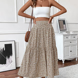 Ditsy floral tiered maxi skirt in Beige, view 2