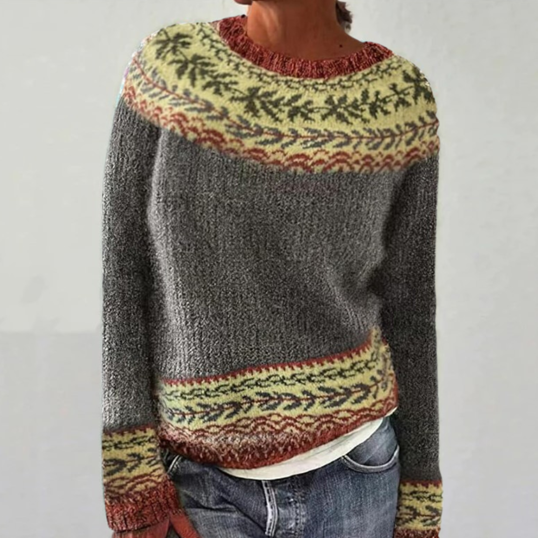Frances grey Fair Isle jumper, front view