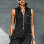 Sleeveless Jumpsuit with White Hem, view 3