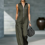Sleeveless Jumpsuit with White Hem in Olive Green, view 6