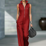 Sleeveless Jumpsuit with White Hem in Red, view 7
