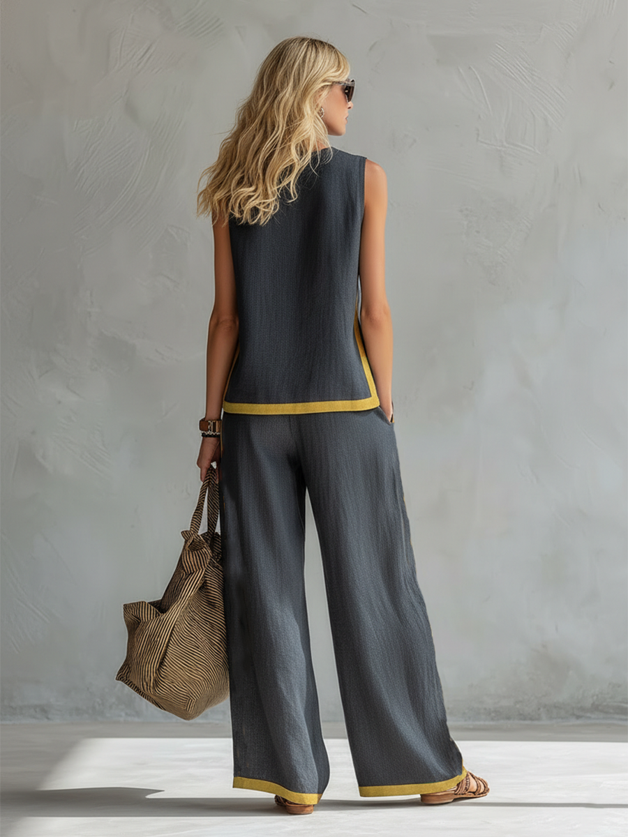 Leila elegant sleeveless trouser set, view 4