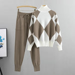 Claire diamond knit two-piece set in Khaki, front view
