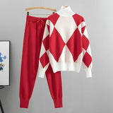 Claire diamond knit two-piece set in Red, view 4