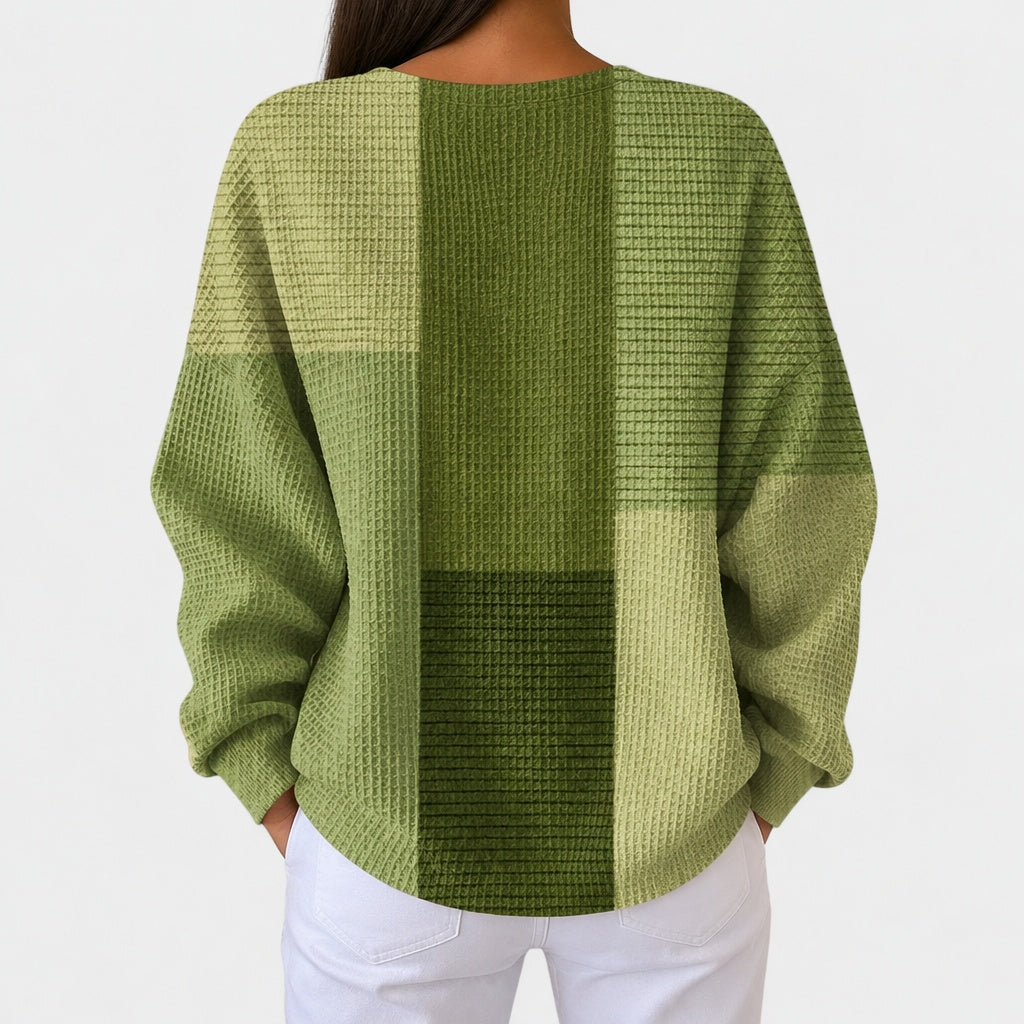 Harriet olive green colour block jumper, view 3
