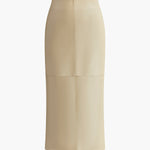 Cream faux leather midi skirt with back slit, view 2