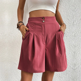 High waist pleated shorts with double button in Mauve Pink, view 2
