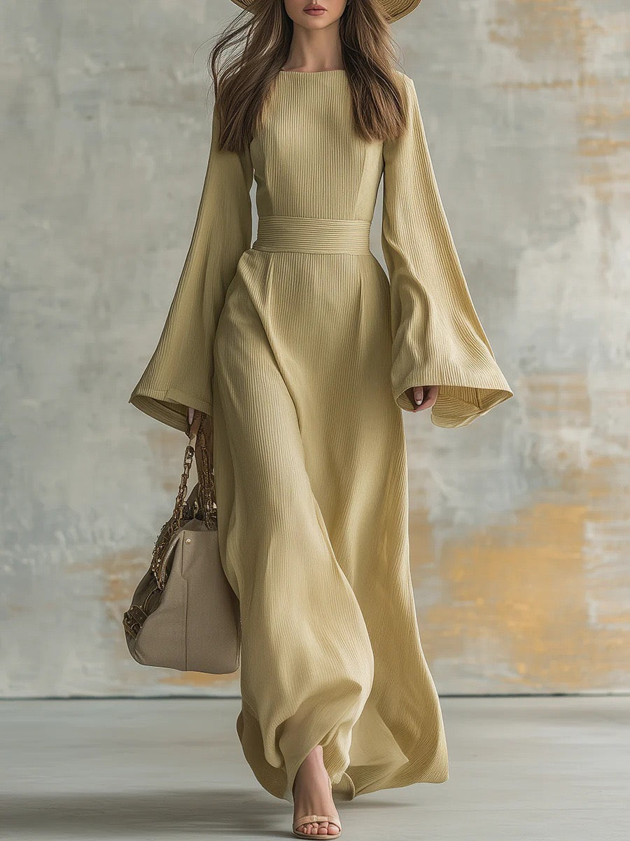 Selene flared sleeve evening dress in Sand Yellow, view 4