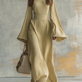 Selene flared sleeve evening dress in Sand Yellow, view 4