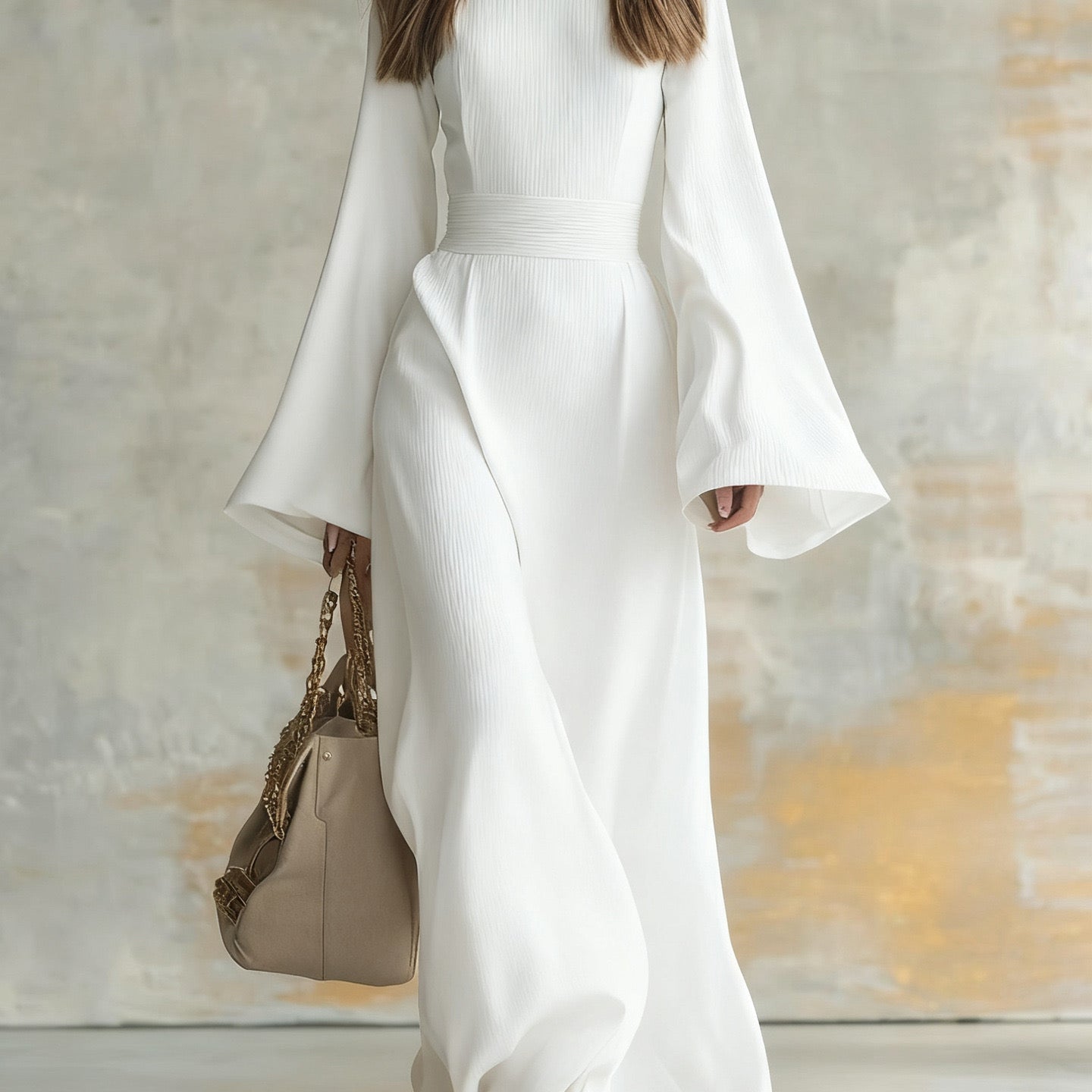 Selene flared sleeve evening dress in White, view 5