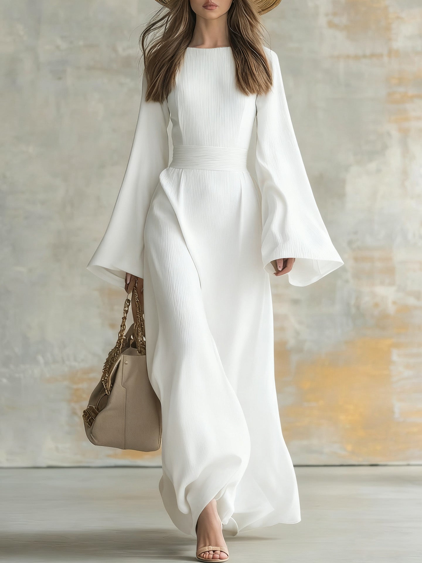 Selene flared sleeve evening dress in White, view 5