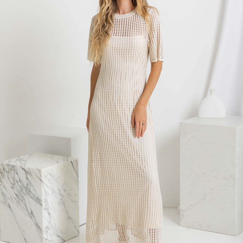 Airlie open knit maxi dress, front view