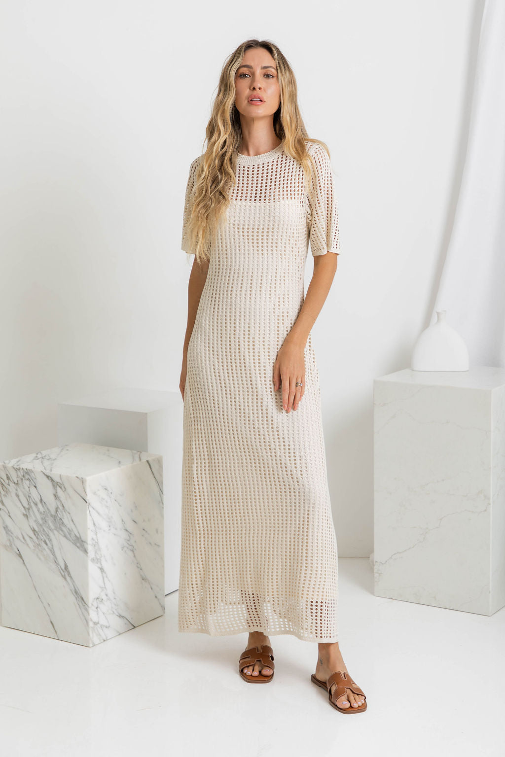 Airlie open knit maxi dress, front view