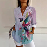 Delilah hummingbird print blouse, view 2