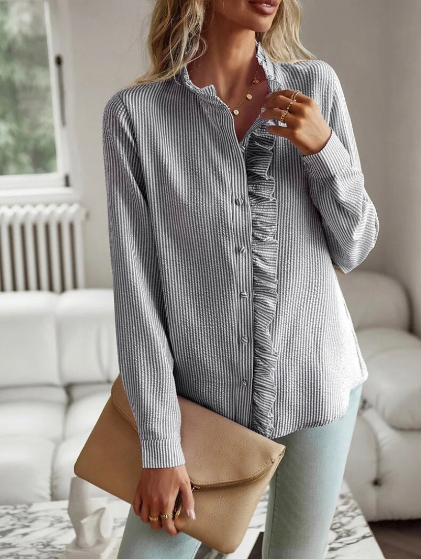 Quinn ruffle front blouse, view 9