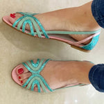 Saoirse flat sandal in Bluish Green, view 6