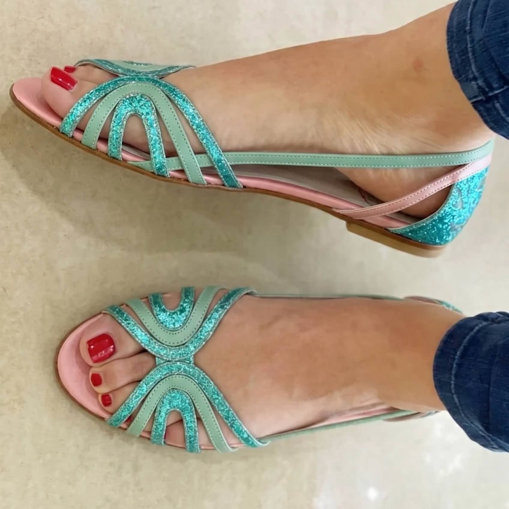 Saoirse flat sandal in Bluish Green, view 6