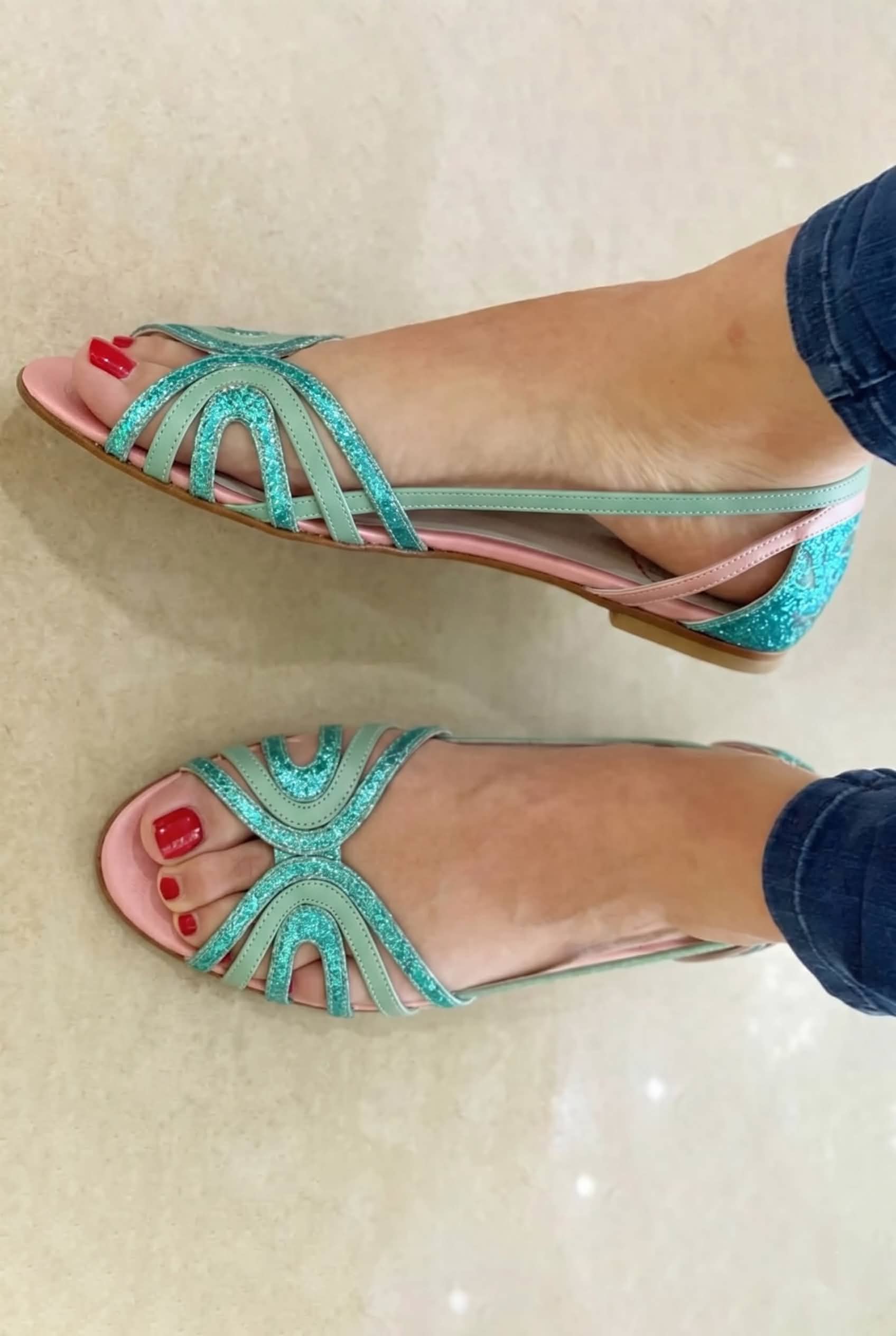 Saoirse flat sandal in Bluish Green, view 6