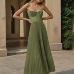 Véronique emerald green maxi dress in Olive Green, view 2