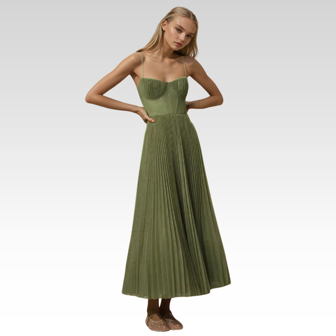 Véronique emerald green maxi dress, front view