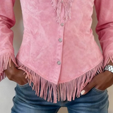 Kinsley pink fringe suede blouse, view 4