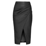 Leather look gathered wrap midi skirt, view 4