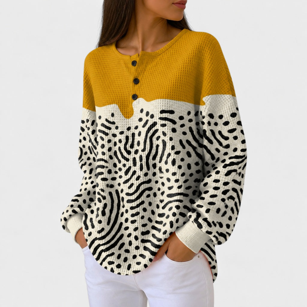 Liv yellow and white animal print jumper, view 2