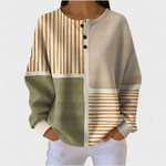 Luna beige striped patchwork jumper in Multicolour, front view