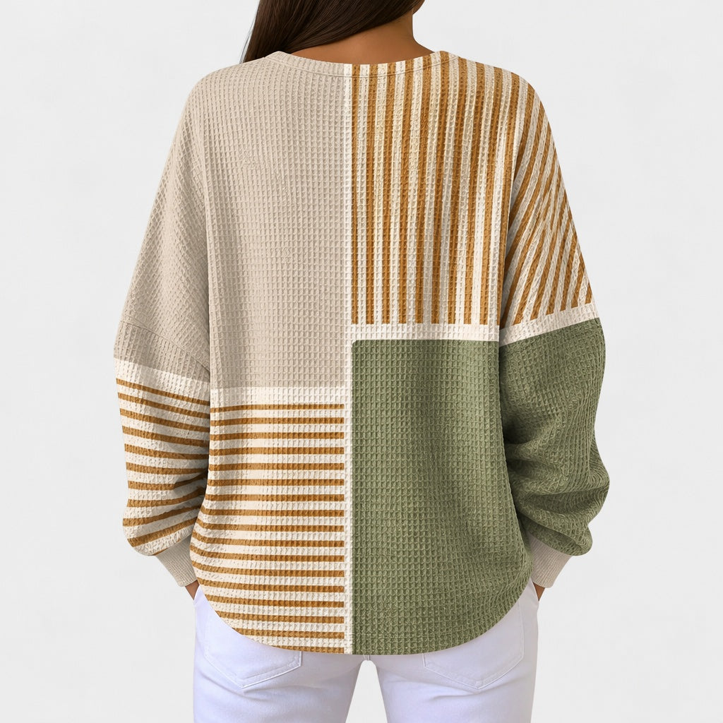 Luna beige striped patchwork jumper, view 3