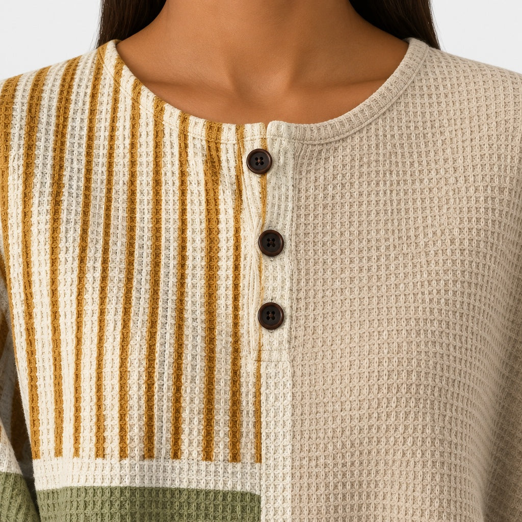 Luna beige striped patchwork jumper, view 4