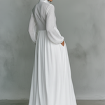 Patchwork linen maxi dress with stand collar, view 7
