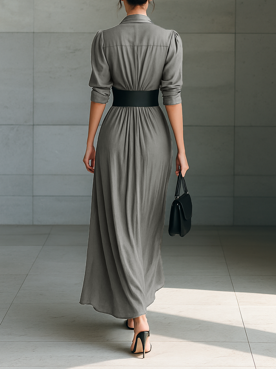 Zahara belted pleated maxi dress, view 3