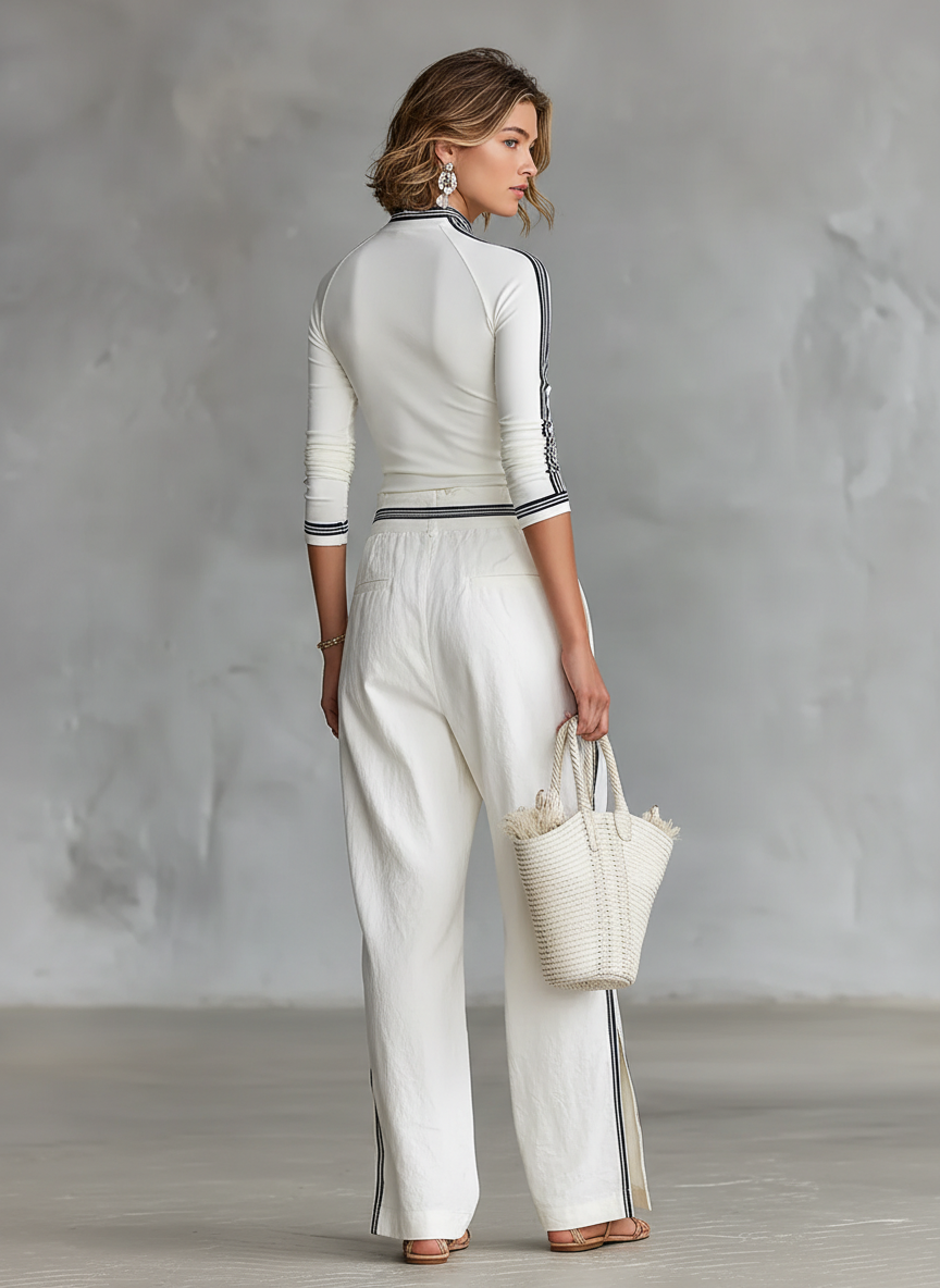 Sports set with stand-up collar top and loose drawstring trousers, view 6