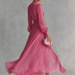 Pink chiffon V neck maxi dress, view 5