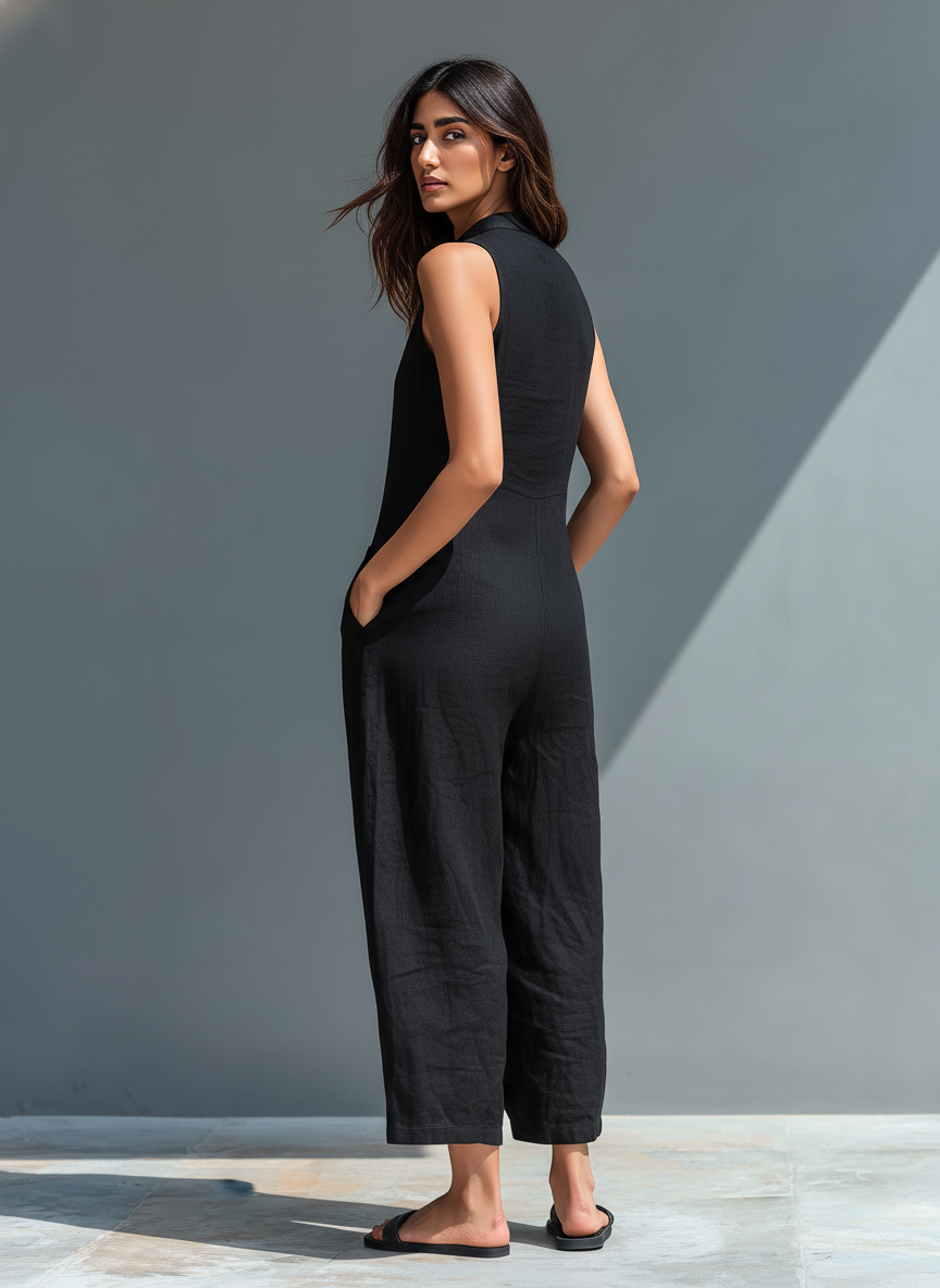 Sleeveless Linen Blend Jumpsuit, view 2