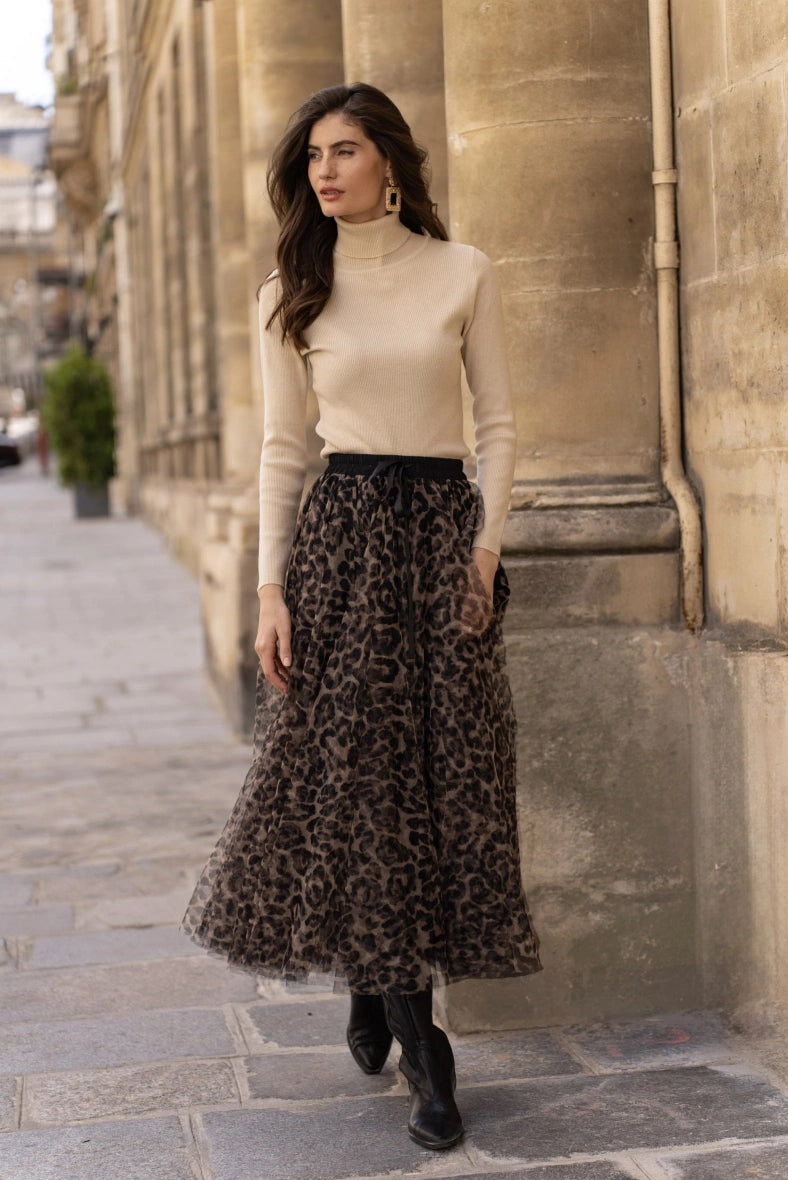 Leopard print tulle maxi skirt, view 3