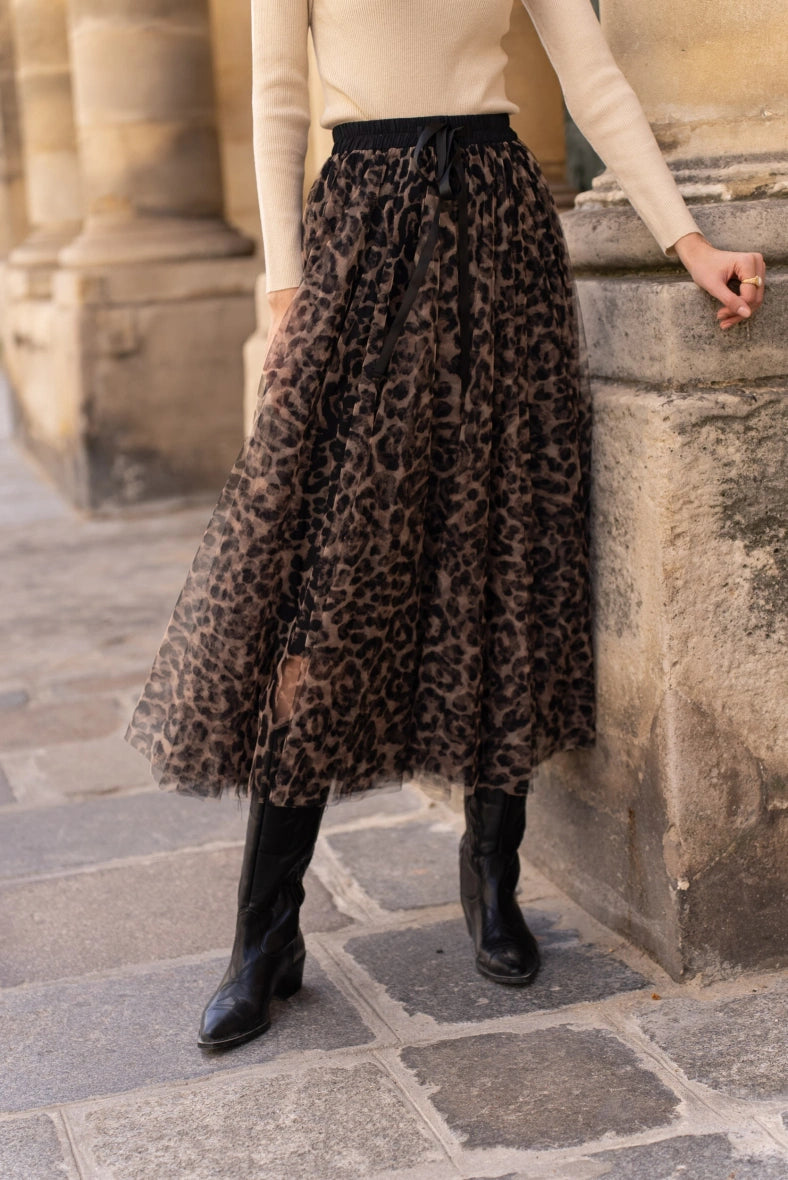 Leopard print tulle maxi skirt, view 4